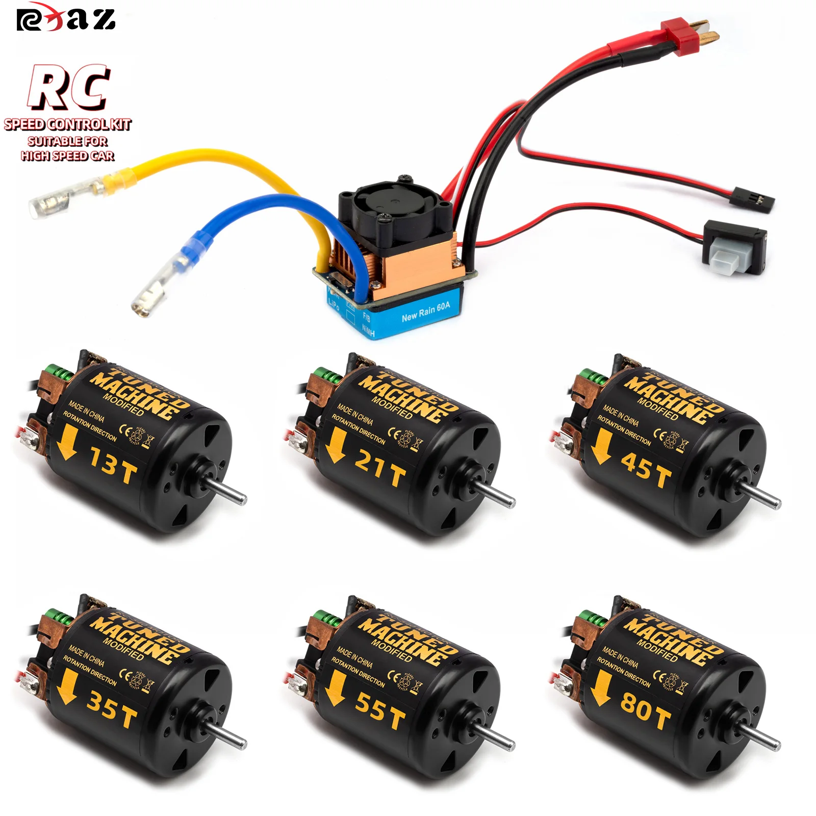

RCXAZ 540 Brushed Motor 13T-80T ESC 480A Speed Control Set for 1/10 RC Car Crawler Axial SCX10 AXI03007 90046 Redcat Gen8