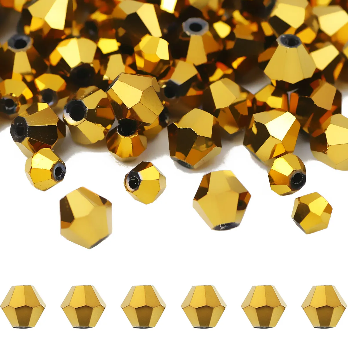 Diamond Shaped Austrian Crystal Plating Golden Beads Loose Spacers For DIY Jewelry Making Charms Bracelet Accessories 4/6/8/10mm