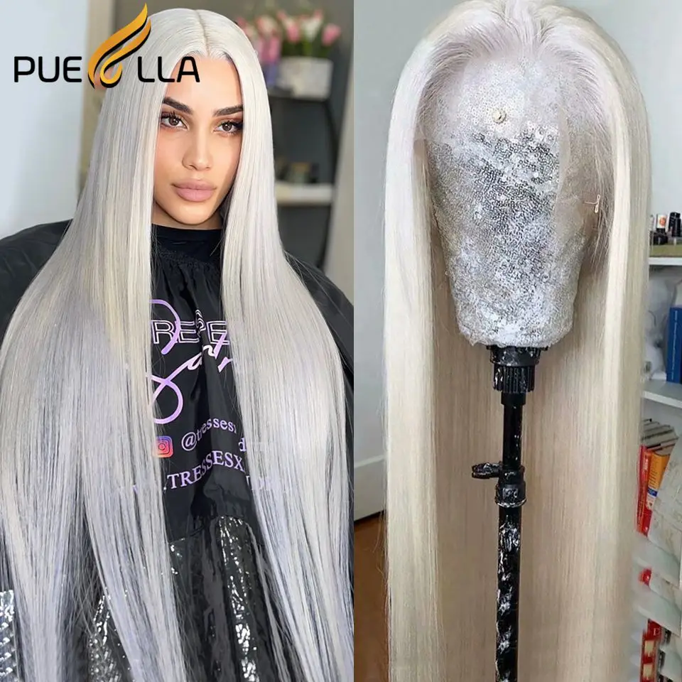 

Lace Platinum Blonde Colored 13X4 Frontal Wig Brazilian Human Hair Preplucked Transparent Straight White Frontal Wigs