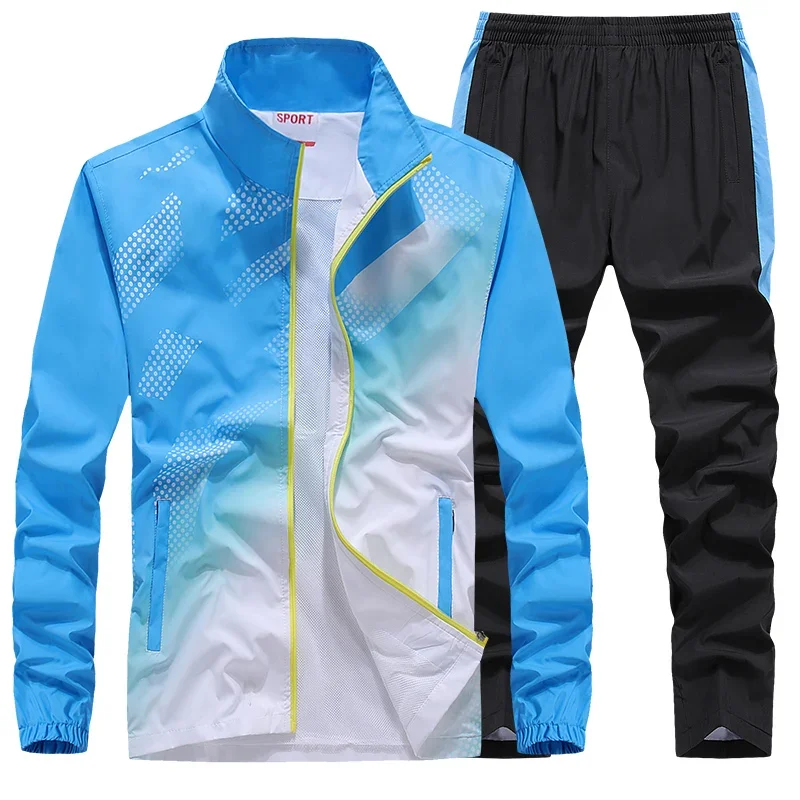 Men\'s Sportswear New Spring Autumn Sports Suit Fashion Print Jacket+Pant 2 Piece Sets Sweatsuit Male Tracksuit