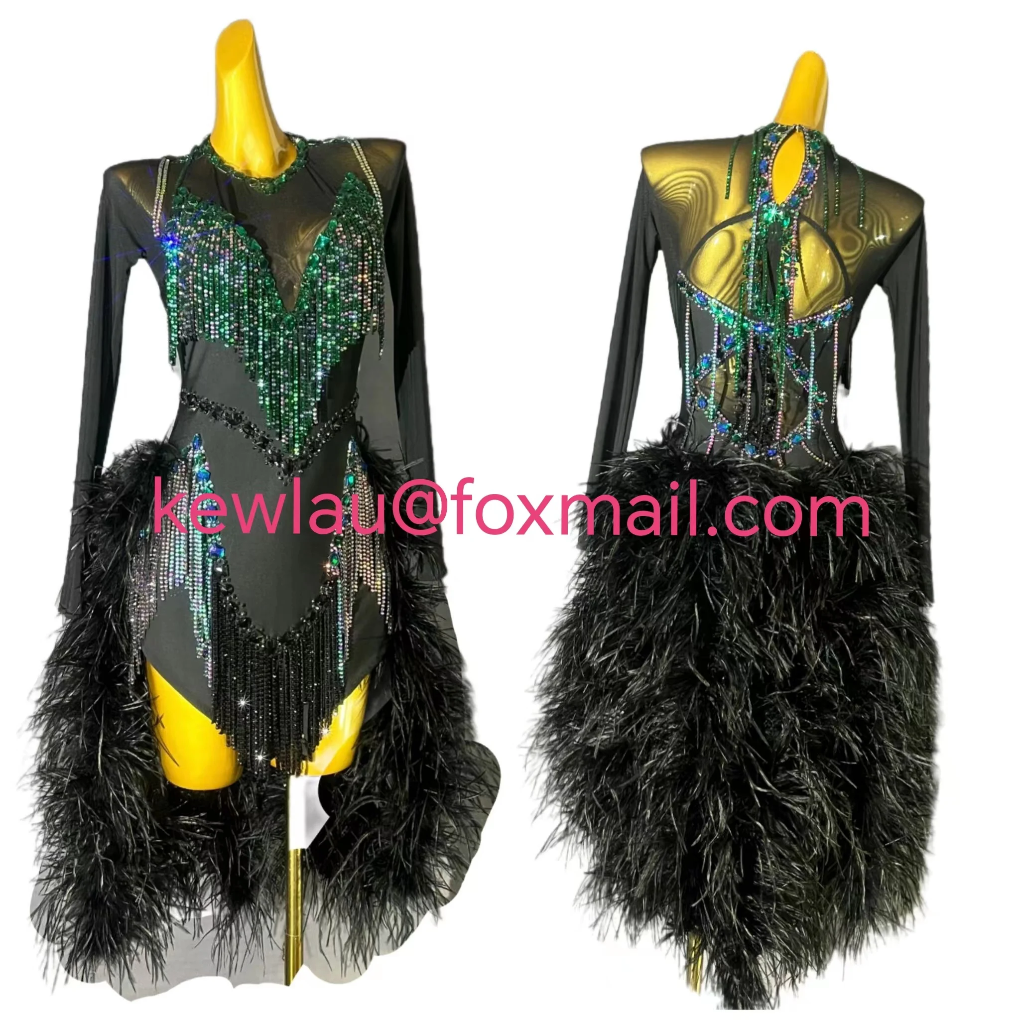 

WHYNOT DANCE 2023 New Feather Tube Bead Customized Latin Dance Competition Dress For Girls or Women Free Shipping