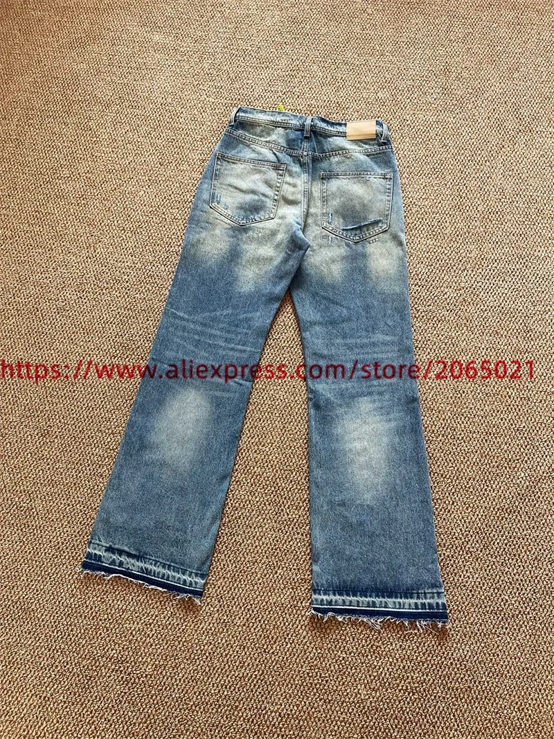 Washed Destroy Vintage ERD Straight Leg Jeans Pants Men Women 1:1 Top Quality Joggers Trousers