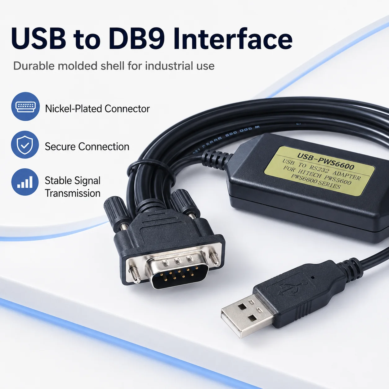 USB-PWS6600 HMI Programming Cable, CH340 USB to DB9 Serial Download Lead for HITECH PWS5600 PWS6600, Enhanced Version