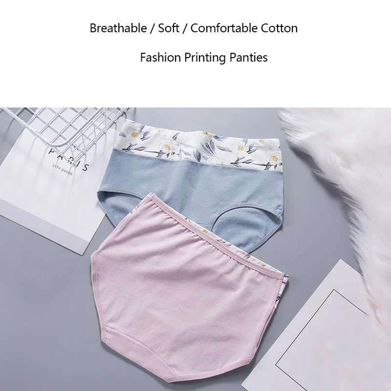 4Pcs High Waist Cotton Women Panties Body Slimming Underwear Breathable Fashion Print Briefs Girls Underpants Female Lingerie