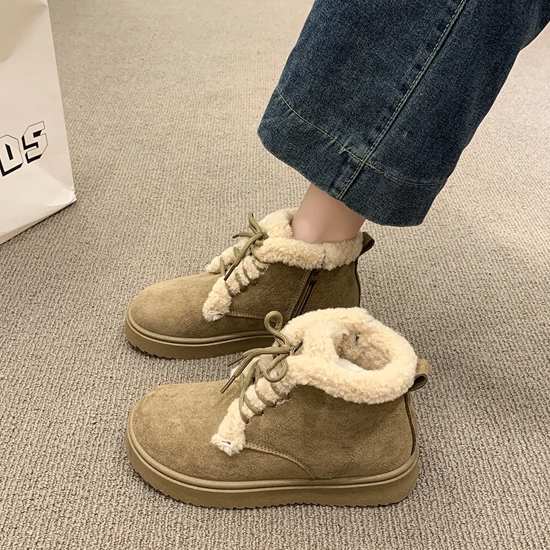 Snow Boots Comfortable Warm Large Size Rubber Thickened Cotton Shoes with Fleece Casual Short Tube Winter Boots for Women