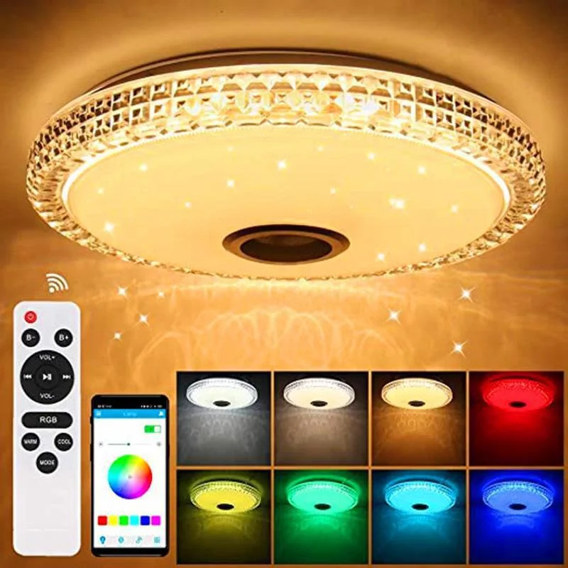 Lámpara de techo inteligente de 36W, luces LED RGB regulables con Control por aplicación, bluetooth, para el hogar, dormitorio, sala de estar, luz