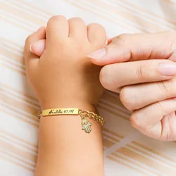 Free Engraving Name Bracelet for Little Boy Girl , Stainless Steel Chain Link, Personalized Birthday Gift