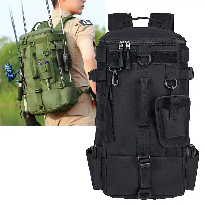 scione Taktischer Angelrucksack, Tackle-Tasche mit Rutenhaltern, Aufbewahrung von Fischgeräten, Molle, Camping, Wandern, Outdoor, multifunktionale Tasche 8