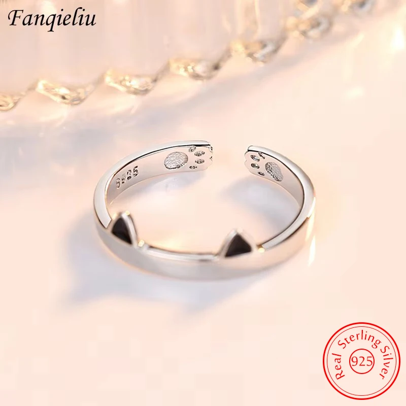 

Real 925 Sterling Silver Jewelry New Fashion Original Cute Cat Paw Ring For Woman FQL20444