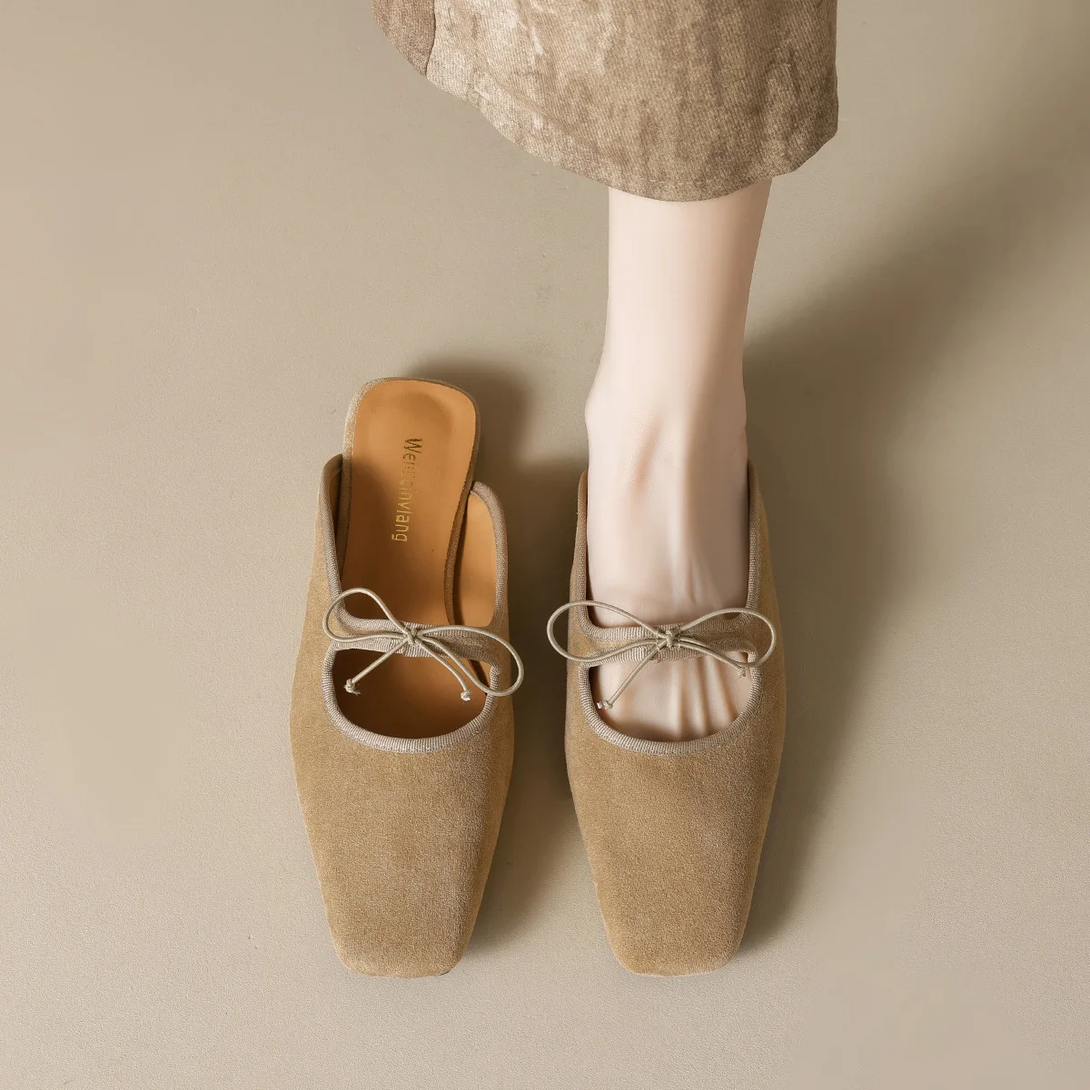 

Gorasion Flat Slippers New Women Square Toe Low Heel Slippers Elegant Butterfly Knot Slip-on Mules Female Solid Slingback Shoes