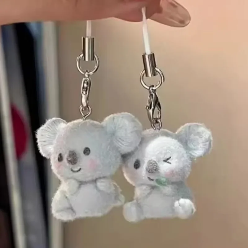 1/3pcs New Fluffy Koala Animal Keychains for Friend Gift Resin Cartoon Cute 3D Flocking Pet Pendant Bag Box Car Key Ring Jewelry