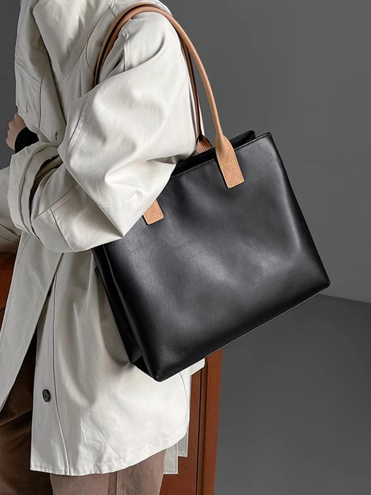 

Fashion Retro Genuine Leather Women Tote Bag\Handbag Simple Real Leather Shoulder Commuter Briefcase Crossbody Bag Big