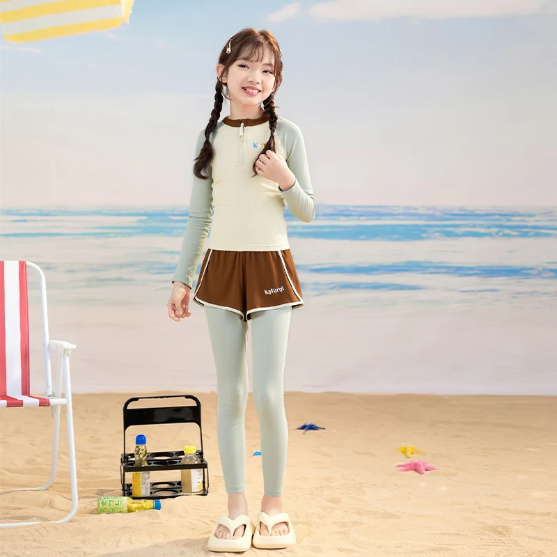 

Girls Swimsuits Kids Long Sleeves Top+Pants Bottom Child Swimming Suit Toddler Bathing Wear Little Child Swimming Set 4-14Year