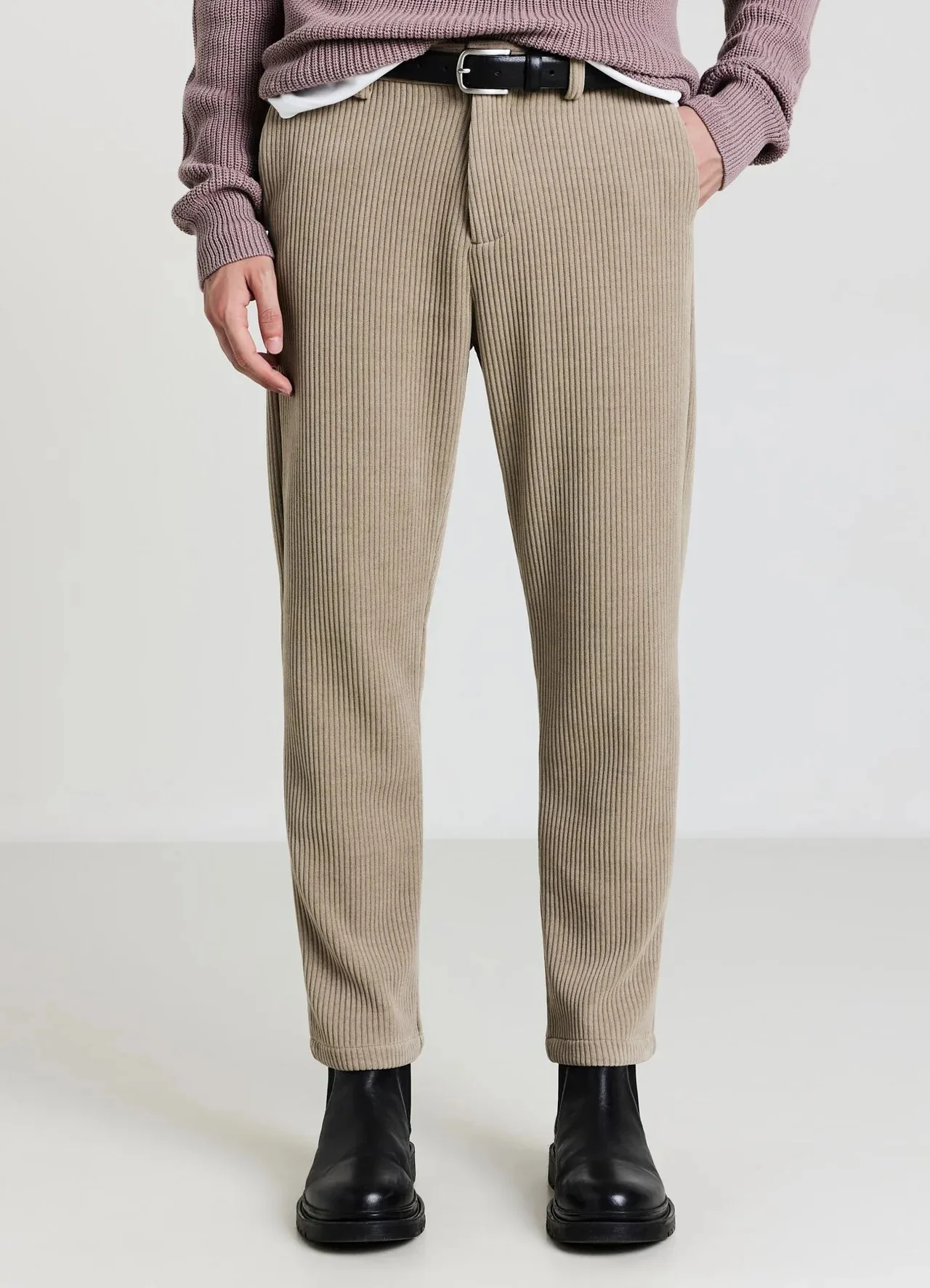 Simple Men Solid Formal Trousers Corduroy High Waist Refined Ankle Leg Urban Daily Wear Customized Simple Office Casual Pants