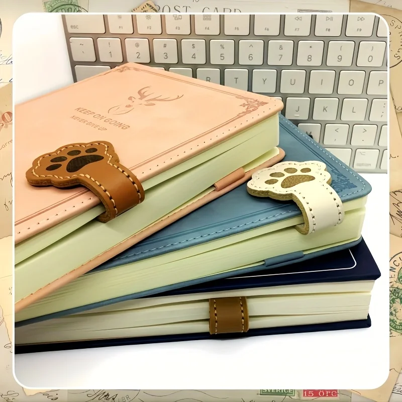 3 قطع من الإشارات المرجعية المغناطيسية المصنوعة من جلد البولي يوريثان على شكل كلب لطيف - جلد PU باللون الأبيض والبني والأسمر مع تصميم مخلب منقوش، مثالي لمحبي الكتب