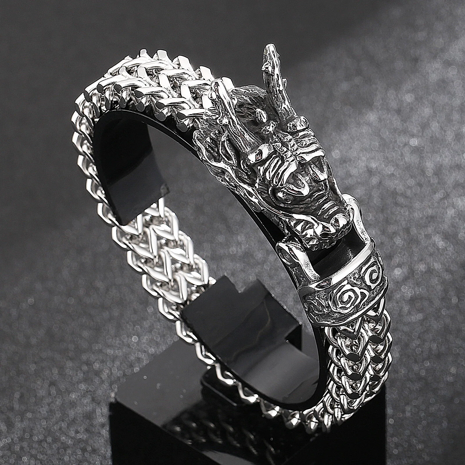 

12mm Dragon Bone Bracelet For Men Mesh Chain Stainless Steel 316L Jewelry