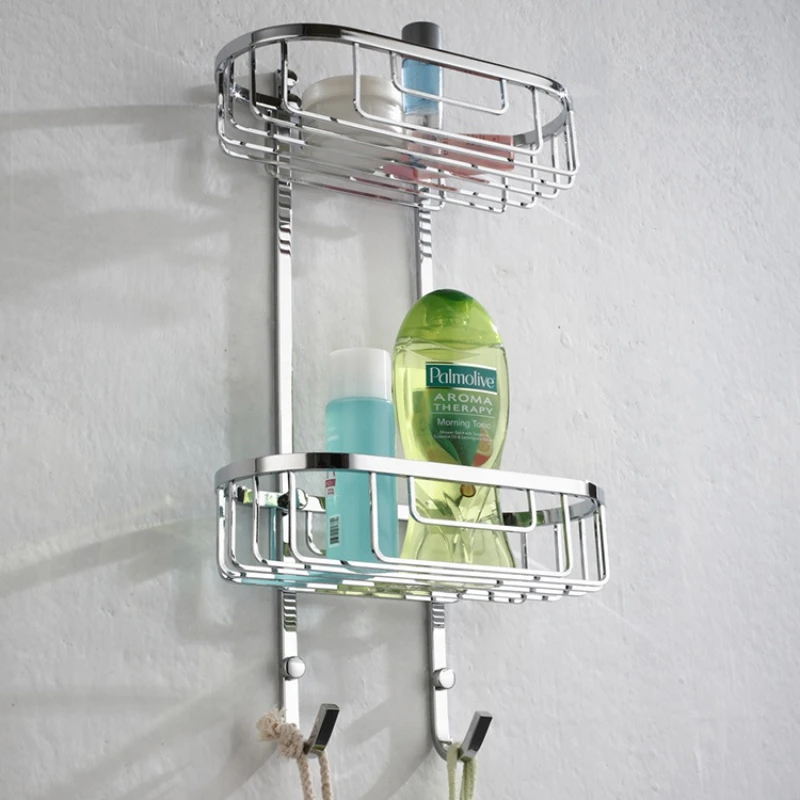 

Anti-rust dual tier metal wire basket for toiletries holder shower rack