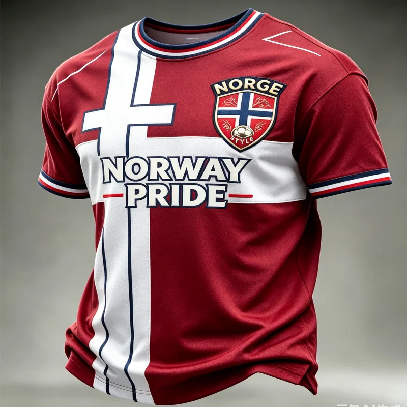 2026 Norway Pride Norge Flag Cross Soccer Jersey Shield Badge Navy  Collar Cuff Quick Dry Breathable Football Training Uniform
