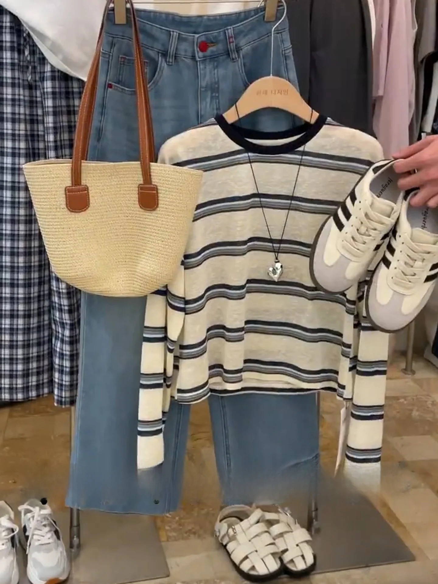 

Ele Long Sve круглая футболка в полоску Ne, женский свободный модный утягивающий топ, корейский Sle, прямой крой, для поездок на работу