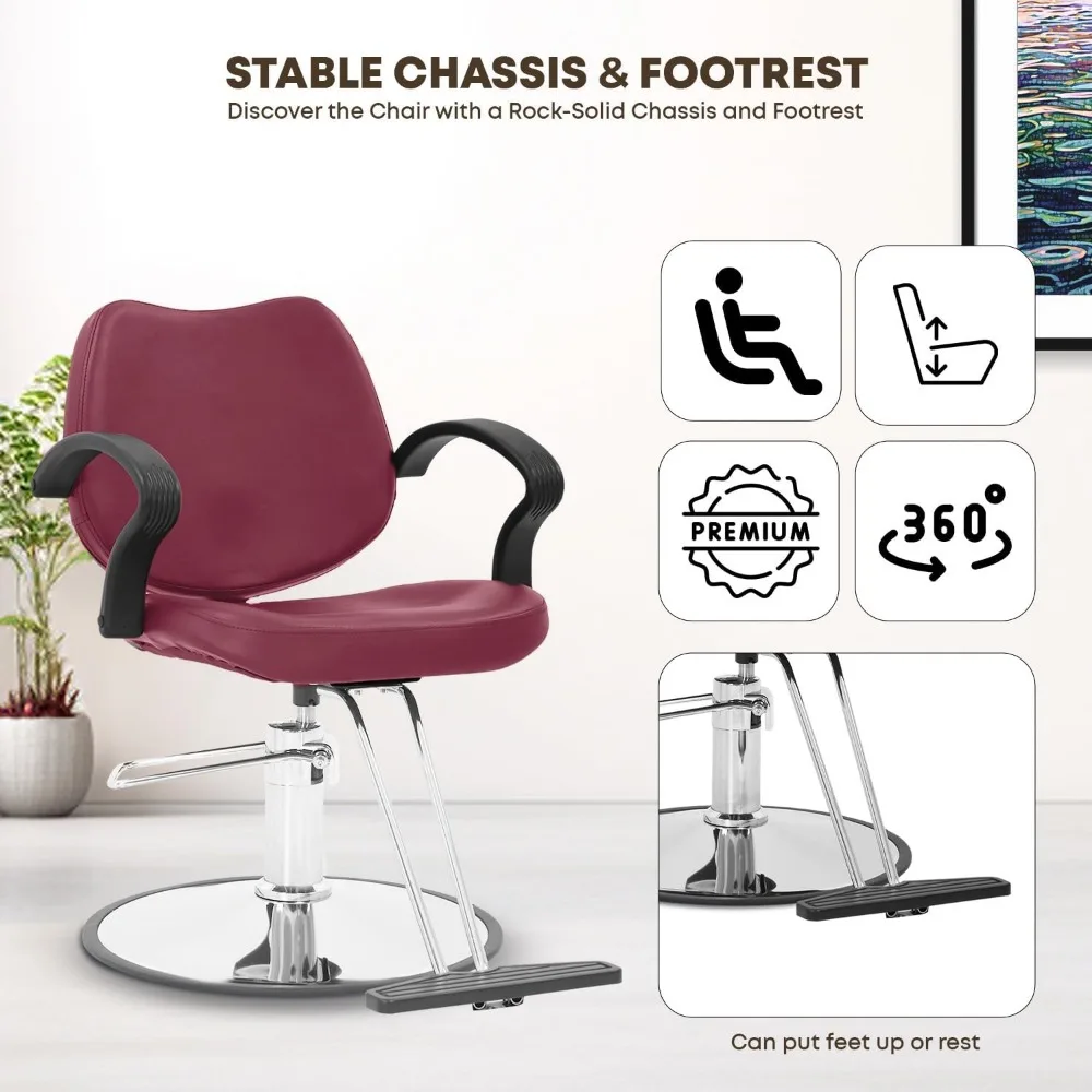 Silla de peluquero con bomba hidráulica de alta resistencia, diseño ergonómico y giratorio 360 para corte de pelo unisex, color burdeos, ideal para P