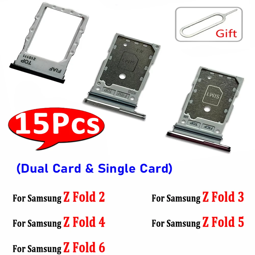 15Pcs，SIM Card Chip Slot Drawer Tray Holder Adapter Socket Accessories For Samsung Z Fold 2 3  4 5 6 Fold2 Fold3 Fold4 Fold5