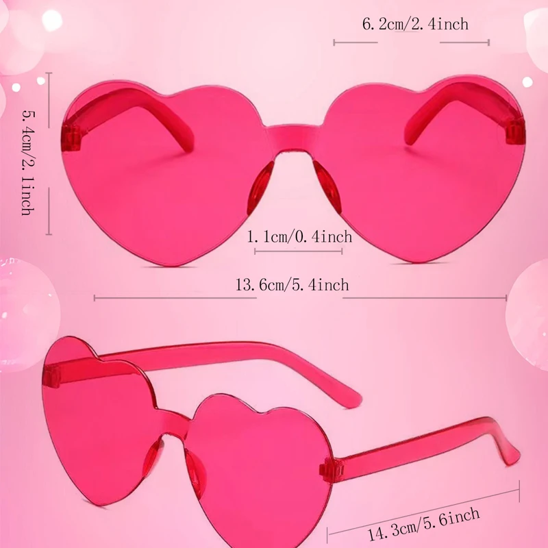 10PC Herz Sonnenbrille Liebe Sonnenbrille Gelee Farbe Rahmenlose herzförmige einteilige Brille Schillernde Farbbrille – Detail 7