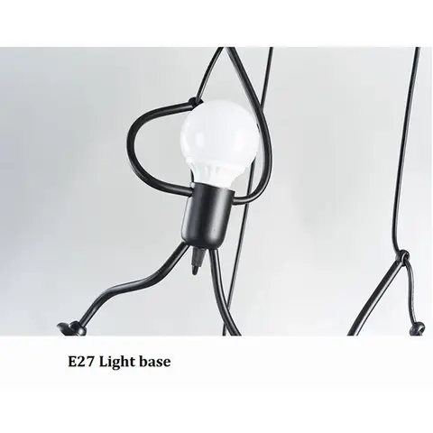 Vintage Iron Little Man Modern Konstkrona LED Taklampa Hem Vardagsrum Barn Sovrum Inredning Svart E27 Pendellampor 8 best sales modern LED-pendellampa - №1