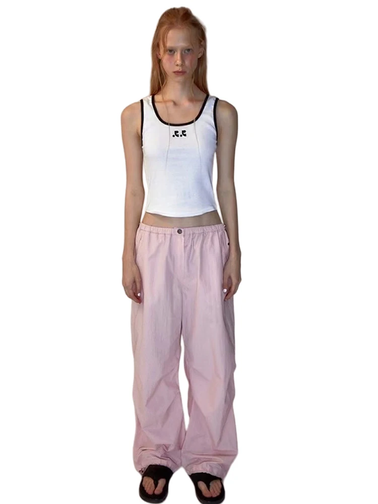 

High Waist Casual Workwear Pants Long Cotton Blend Comfortable Fit Korean Sle Commute Embroidery Detail Women's Trousers