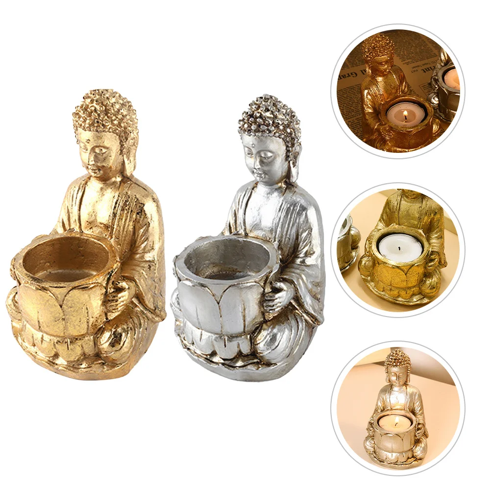 

2Pcs Resin Holder Buddha Statue Tealight Holder Unique Decorative Stand for Desk Tabletop Home Decor