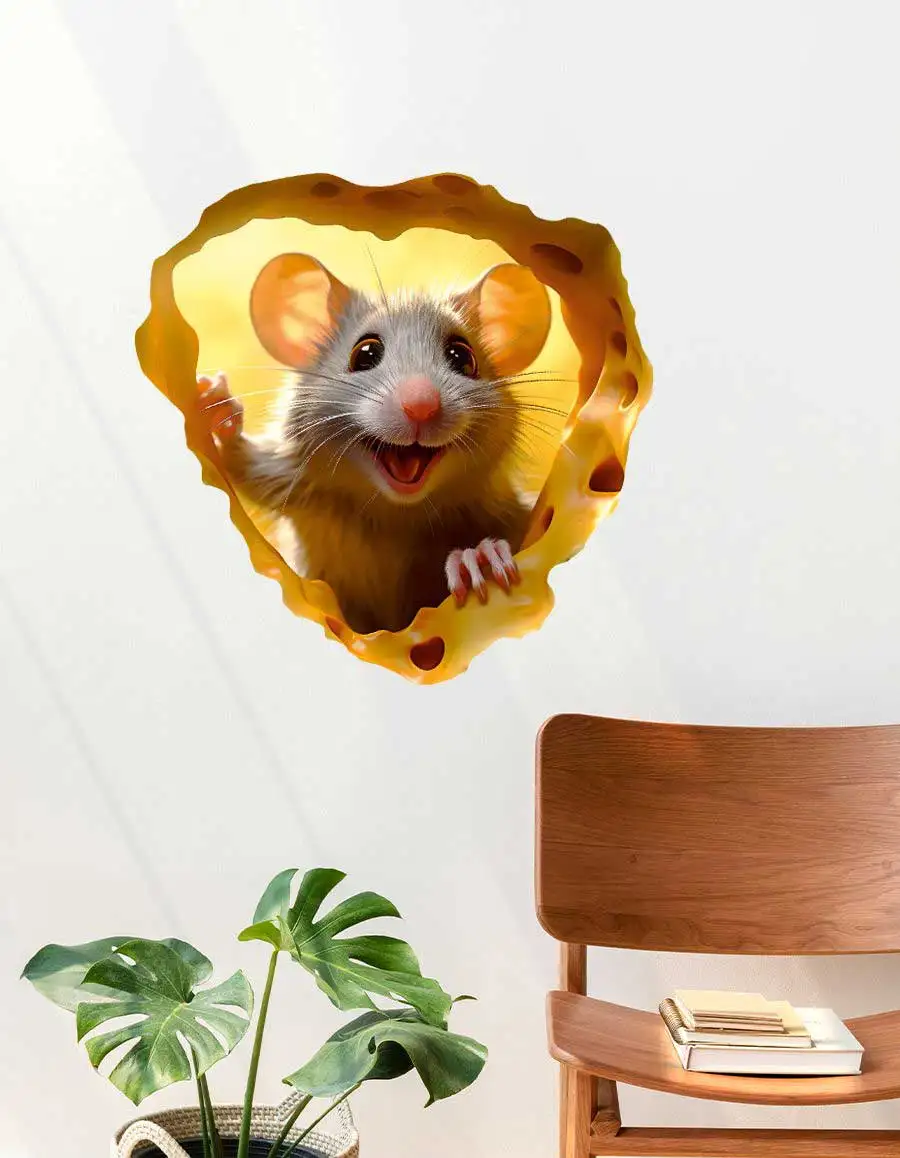 Cute Mouse Wall Stickers Self-Adhesive Bedroom Children's Room Background Decor Mouse Hole Design Kids Wall Decals AA618