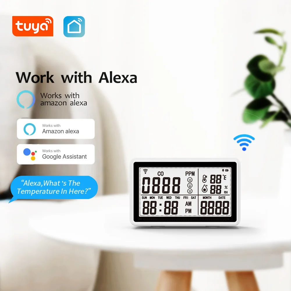 Tuya WiFi 3in1 CO Meter Carbon Monoxide Detector Temperature and Humidity Tester Household Air Quality Monitor Hygrothermograph