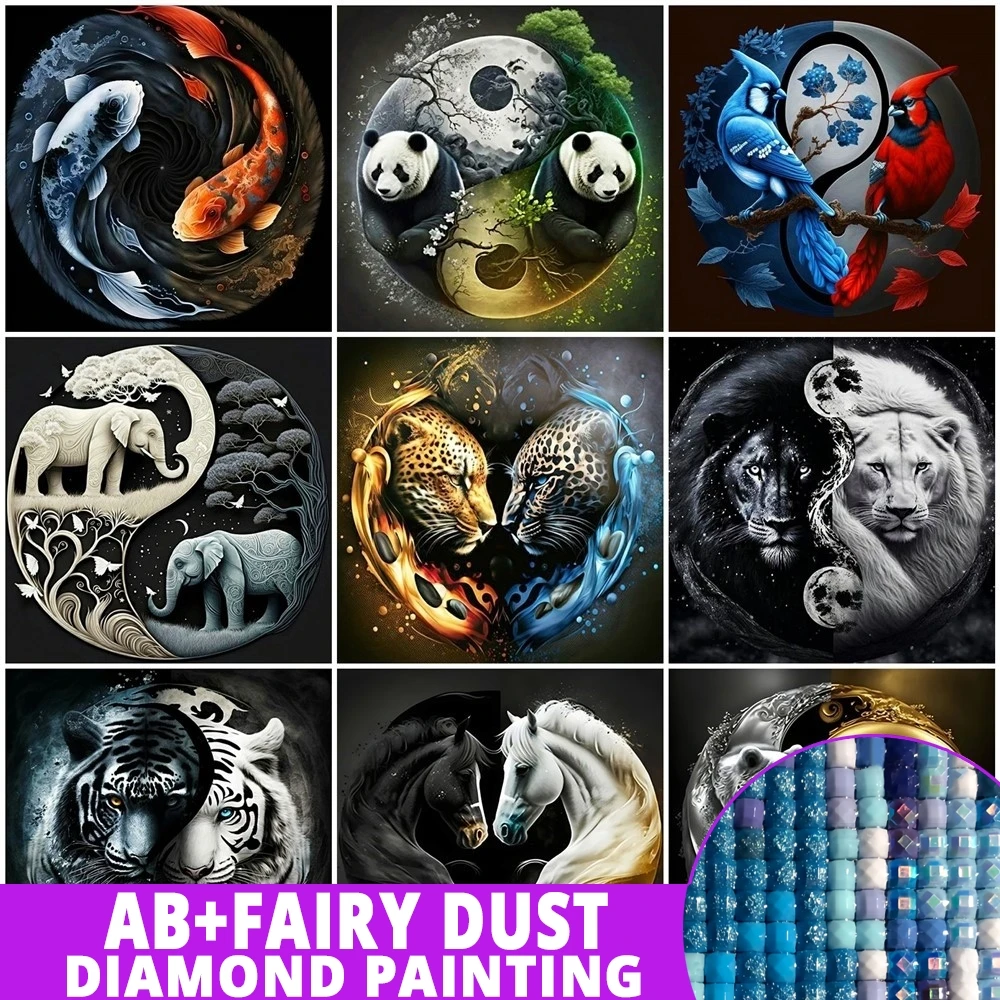 Fairy Dust AB Diamond Painting Tiger Tai Chi New 2024 Full Drill Embroidery Animal Rhinestone Pictures Leopard Home Decor Gift