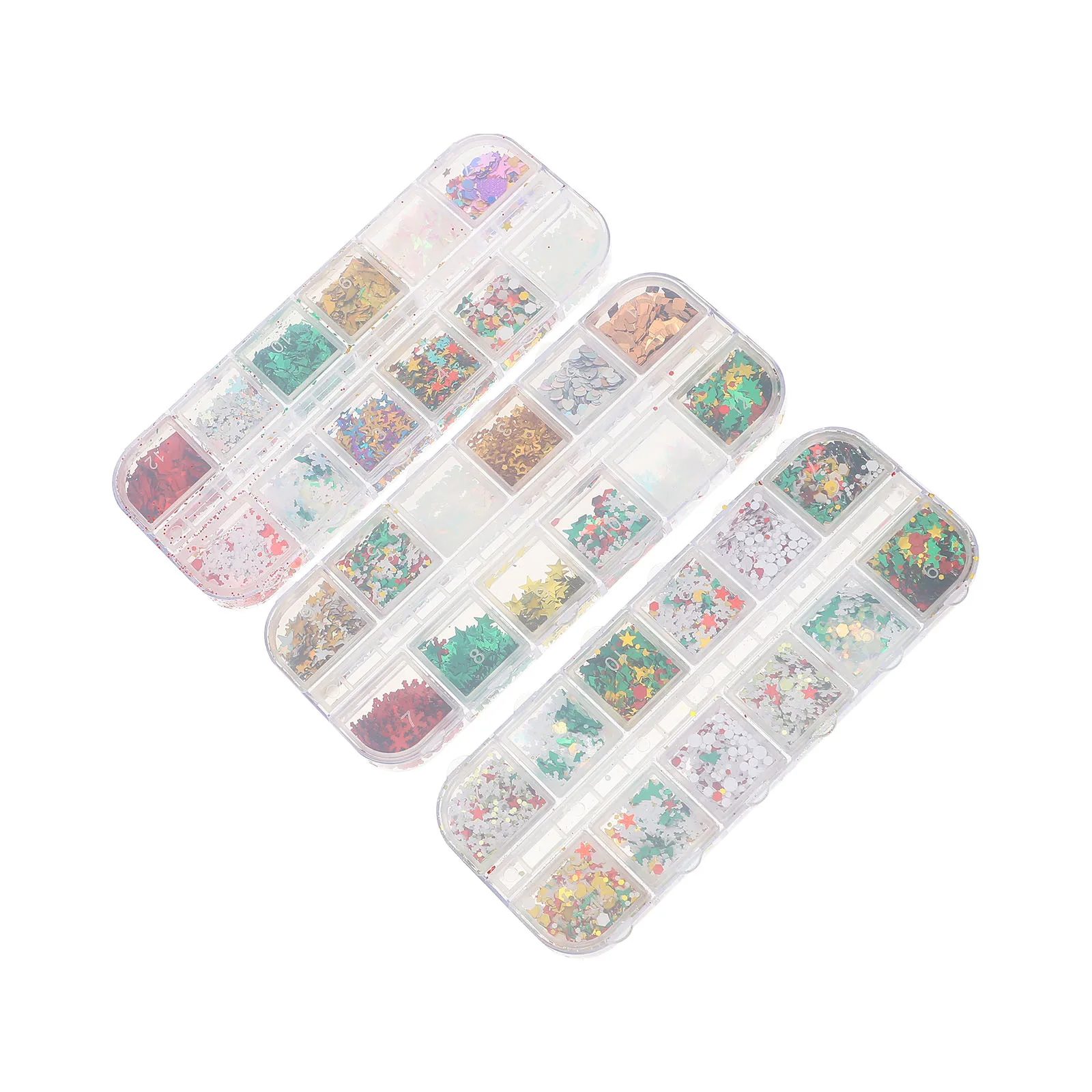 3 صناديق مسمار الفن ندفة الثلج بريق رقائق الترتر زينة عيد الميلاد للوجه الجسم حقيبة الهاتف المحمول استخدام الحفلات