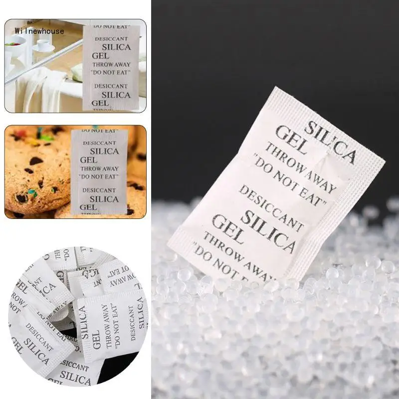 100 Packets Non-Toxic Silica Gel Desiccant Pack Moisture Absorber Dehumidifier for Kitchen Clothes Storage Room Dropship