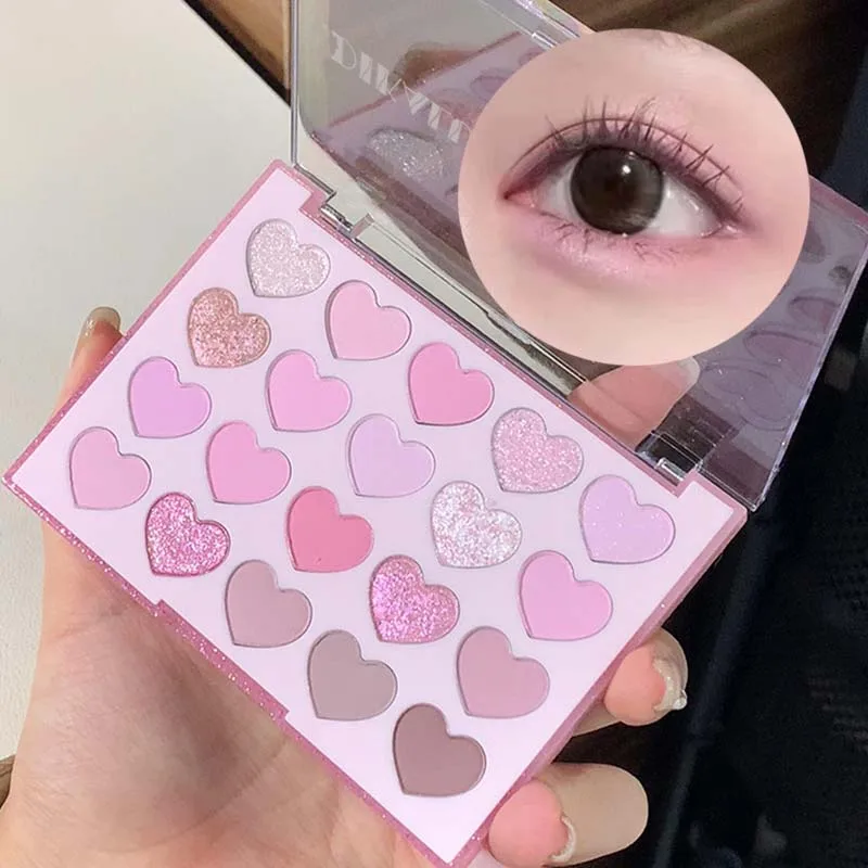 

20 Colors Eyeshadow Sweet Pink Heart Shaped Eyeshadow Plate Pearl Glitter Purple Eye Shadow Blusher Naturally Brightens Makeup