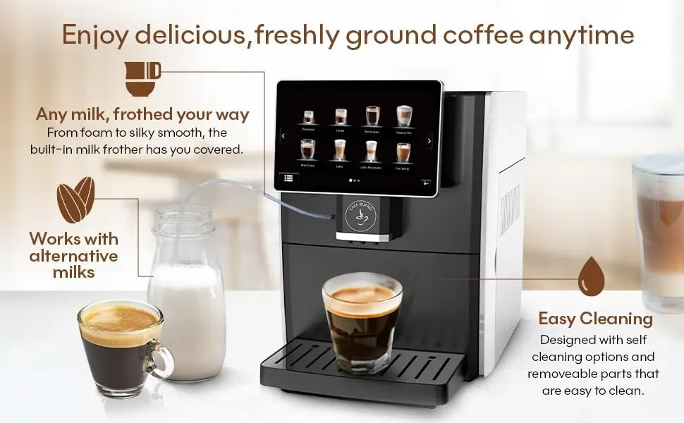 Espresso Machine - 19 Coffee Recipes, Durable, Grinder, Milk , 7