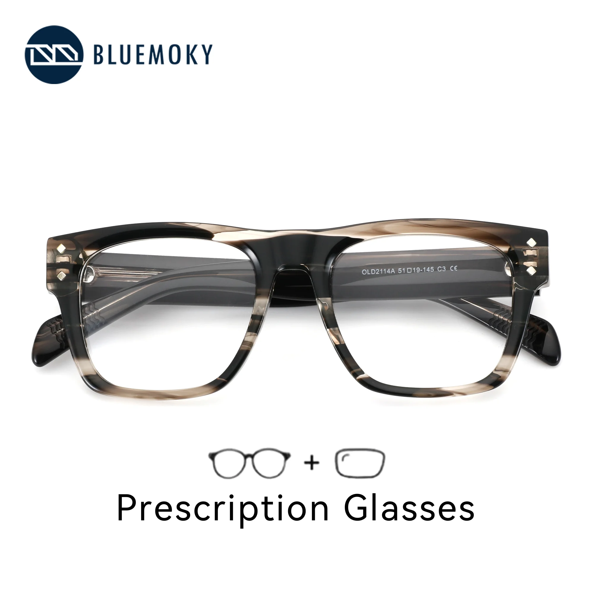 

BLUEMOKY S Size Handmade Acetate Prescription Glasses For Men Square Anti Blue Light Photochromic Optical Eyeglasses