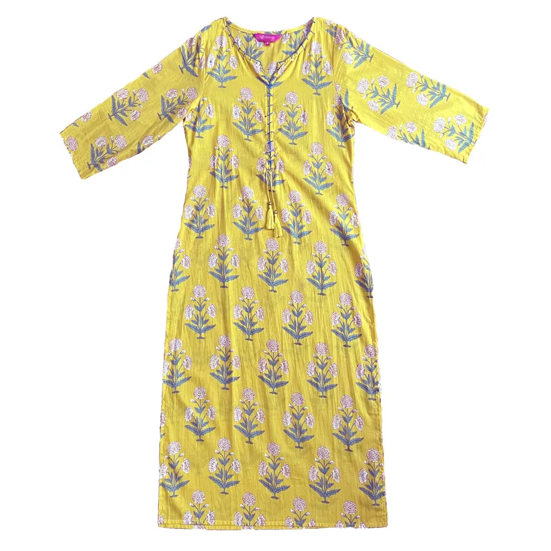 Женская желтая хлопковая блузка ручной работы с принтом, повседневная одежда для йоги с разрезом, длинный традиционный китайский топ, летняя мода