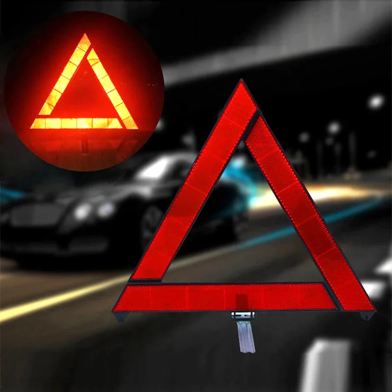 Car Emergency Breakdown Warning Triangle Red Reflective Safety Hazard Car Tripod Folded Stop Sign Reflector Reflecting Tape