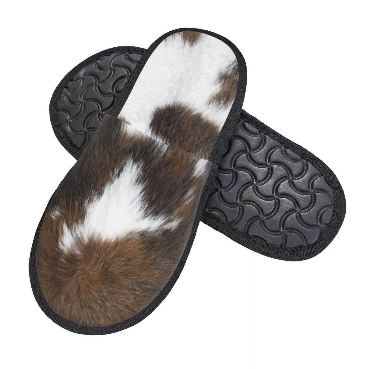 Simulated Cowhide Texture 3D Printing Comfy Scuff Memory Foam Slippers Women Bedroom House Shoes