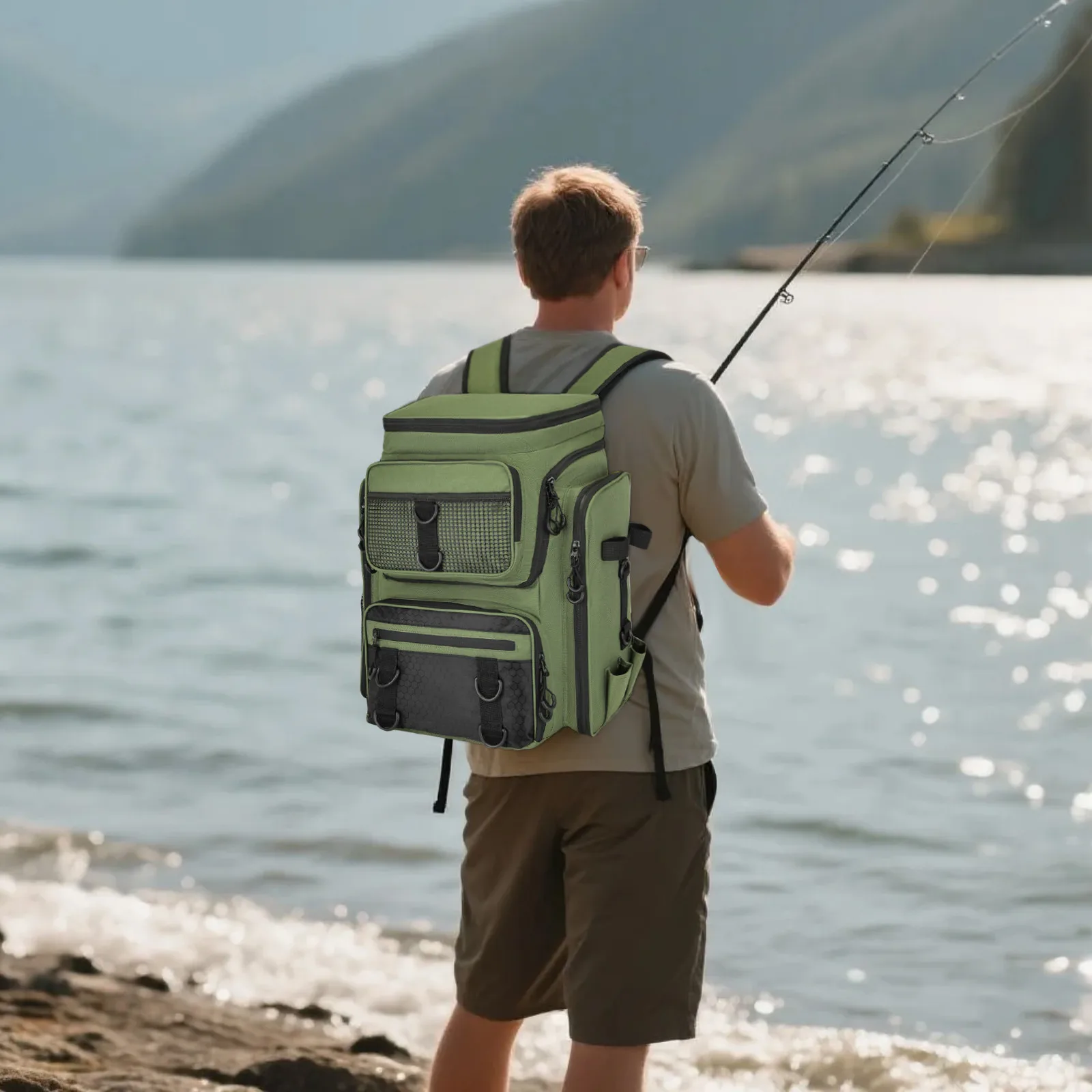 

Сумка для рыбалки 42 л с держателями для удочек, нагрудная сумка, органайзер для рыболовных снастей, рюкзак для хранения приманок, большой рюкзак для кемпинга и пешего туризма