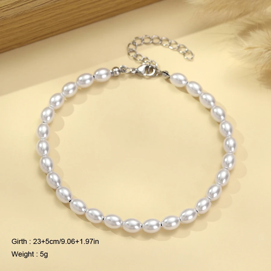 Noter Neues Fußkettchen mit künstlichen Perlen für Damen, Sommer, Strand, Freizeit, Urlaub, Knöchelschmuck, verstellbares Freundschafts-Fußarmband, vielseitig einsetzbar – Detail 4