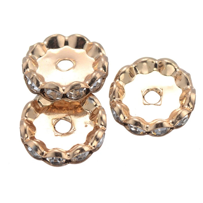 Juya 50Pcs/Lot Wholesale 15mm Cz Rhinestone Small Hole Round Metal Spacers For Handmade Beading Jewelry Making