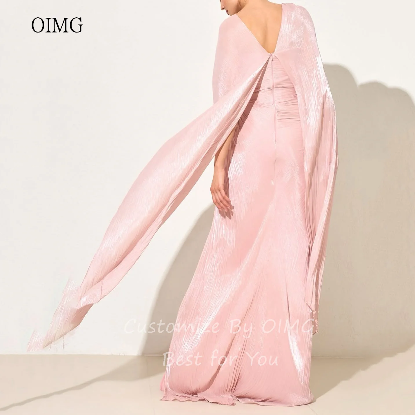 OIMG Flowy Pink/Sky Blue Mermaid Prom Gowns Cap Sleeves Party Gown Shimmery Side Slit Floor Length Evening Dress Customized image 2