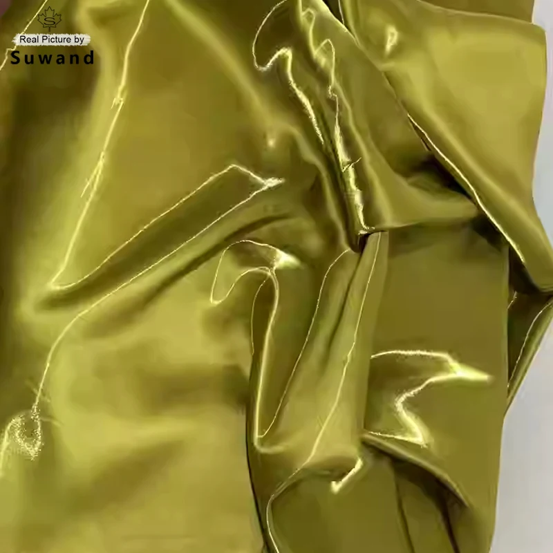 Tela de satén líquido verde especial para vestidos de novia, alta costura, vestido africano, bata, Boubou, tela reflectante ultrabrillante