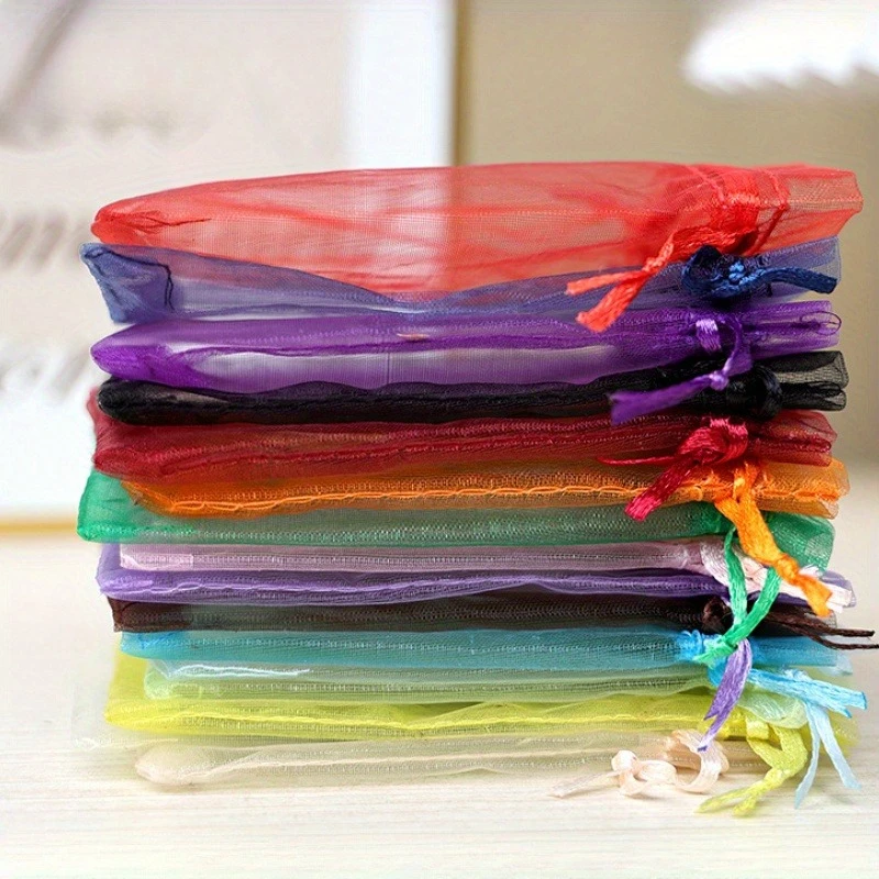 

20/50/100 шт. сетчатая сумка, карманный подарочный пакет, сумка для аксессуаров на шнурке, сумка из органзы, однотонная прозрачная упаковочная сумка