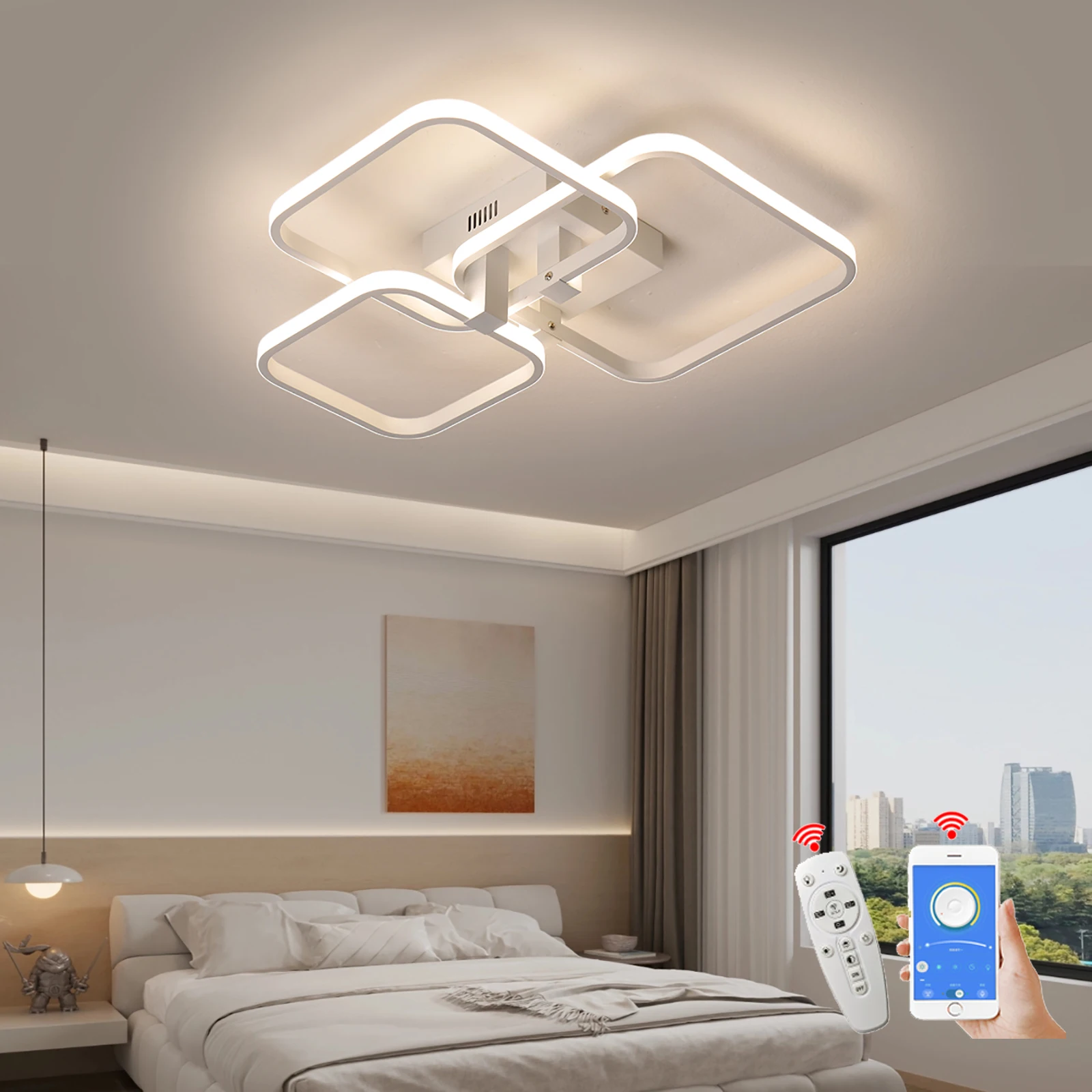 

Modern LED Ceiling Light, Black/White, 3-6 Heads, Dimmable Chandelier, Living/Bedrm/Kitchen, App/Remote Control