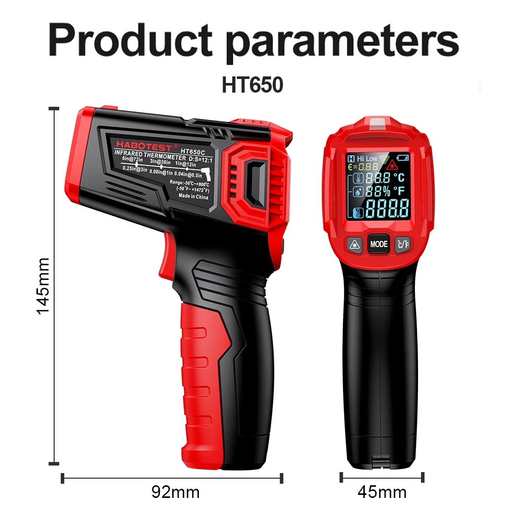 HABOTEST Infrared Thermometer Non-Contact Laser Temperature Meter  -50℃-550℃ Pyrometer Industrial Digital IR Temperature Gun