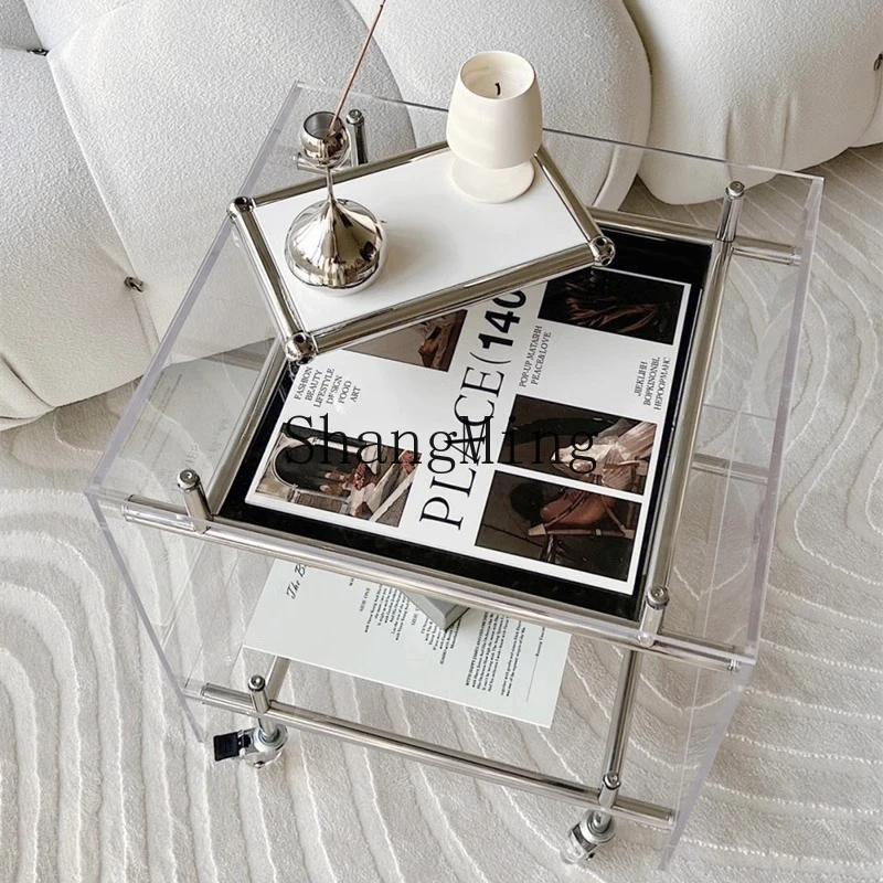 

SM acrylic mobile trolley side rack transparent corner stainless steel storage rack