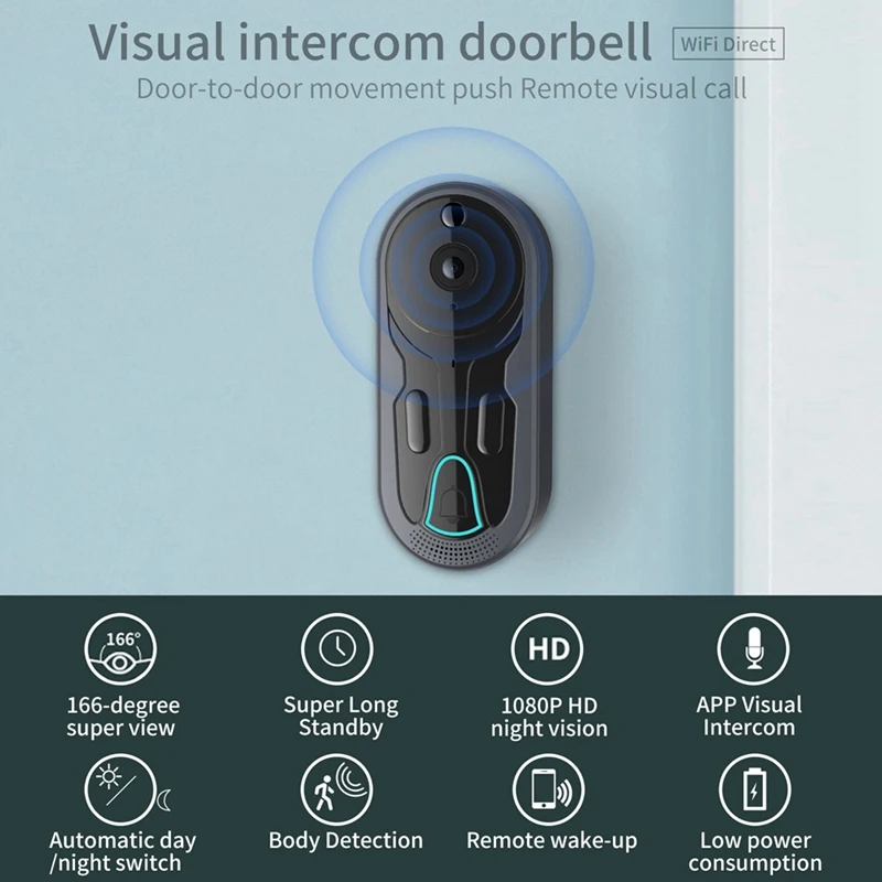 Smart Wifi Video Doorbell Wireless Voice Intercom Monitor 1080P HD Night Vision Smart Doorbell Camera